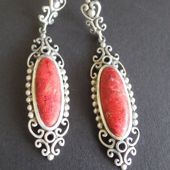Stunning Vintage Sterling Silver Filigree Coral Pierced earrings - Picture 1 of 5